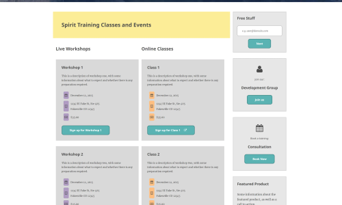 Jude Stark's Redesigned spirit training classes and events page