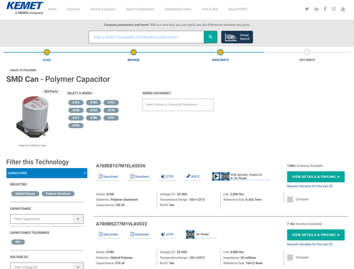 Screenshot of the Component Edge search engine user interface