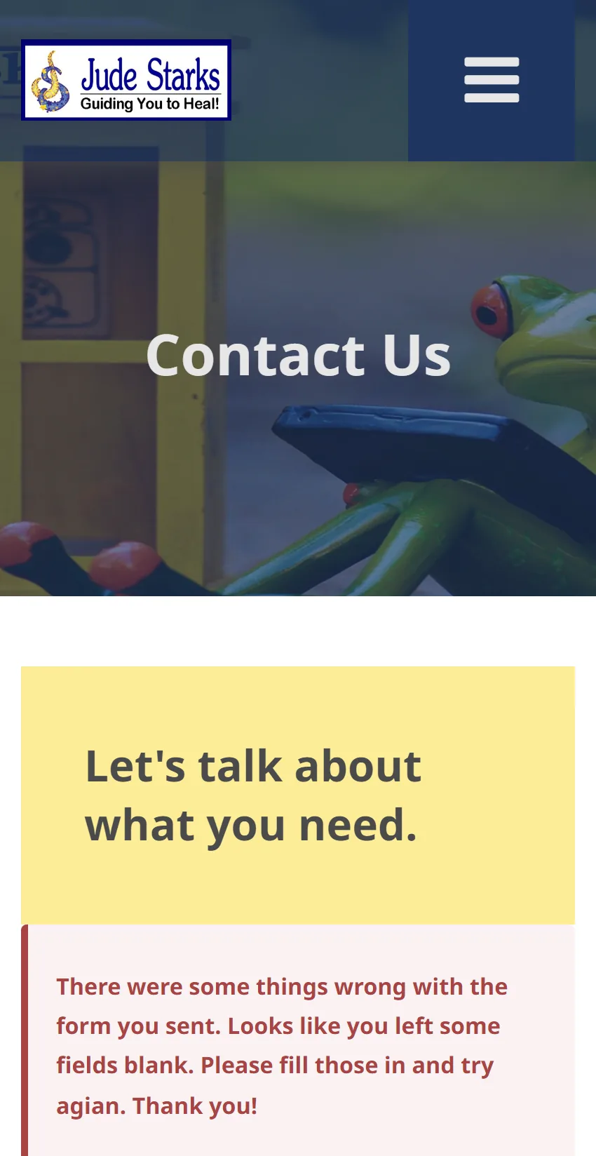 Jude Stark's Redesigned Contact form on a mobile view of the website