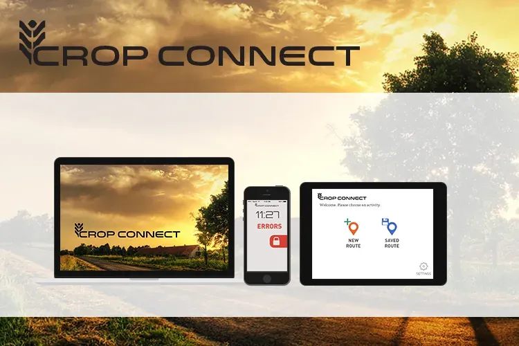 Screenshot of the Crop Connect suite of apps on Laptop, Phone and Tablet.