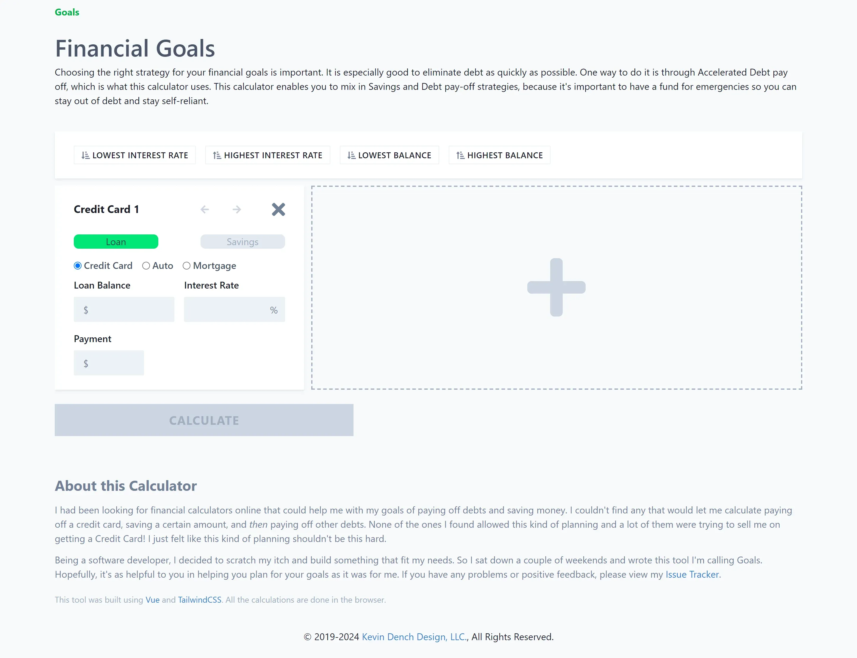 A Screenshot of the Goals application