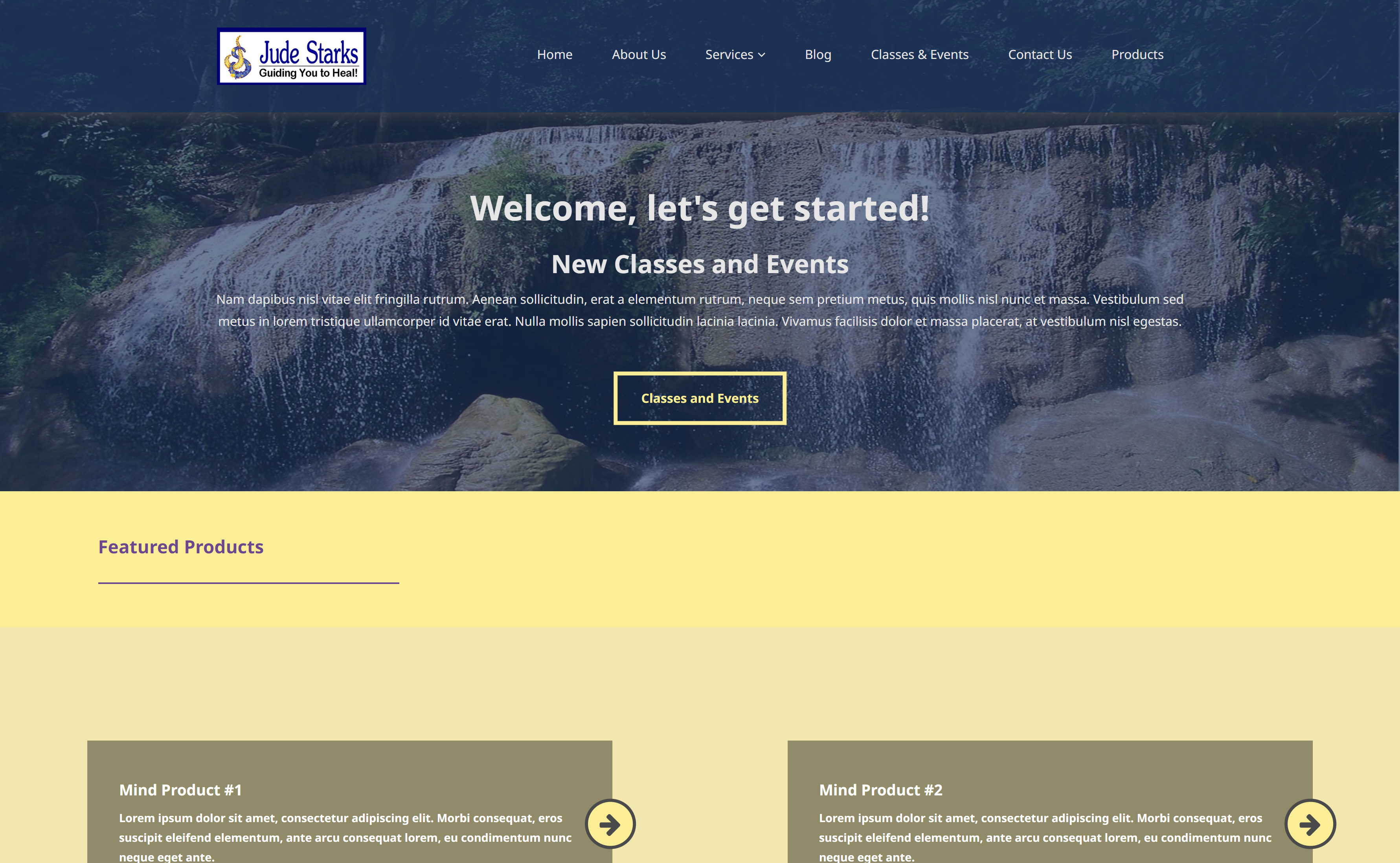 Jude Stark's Redesigned Home page with the hero image and other content