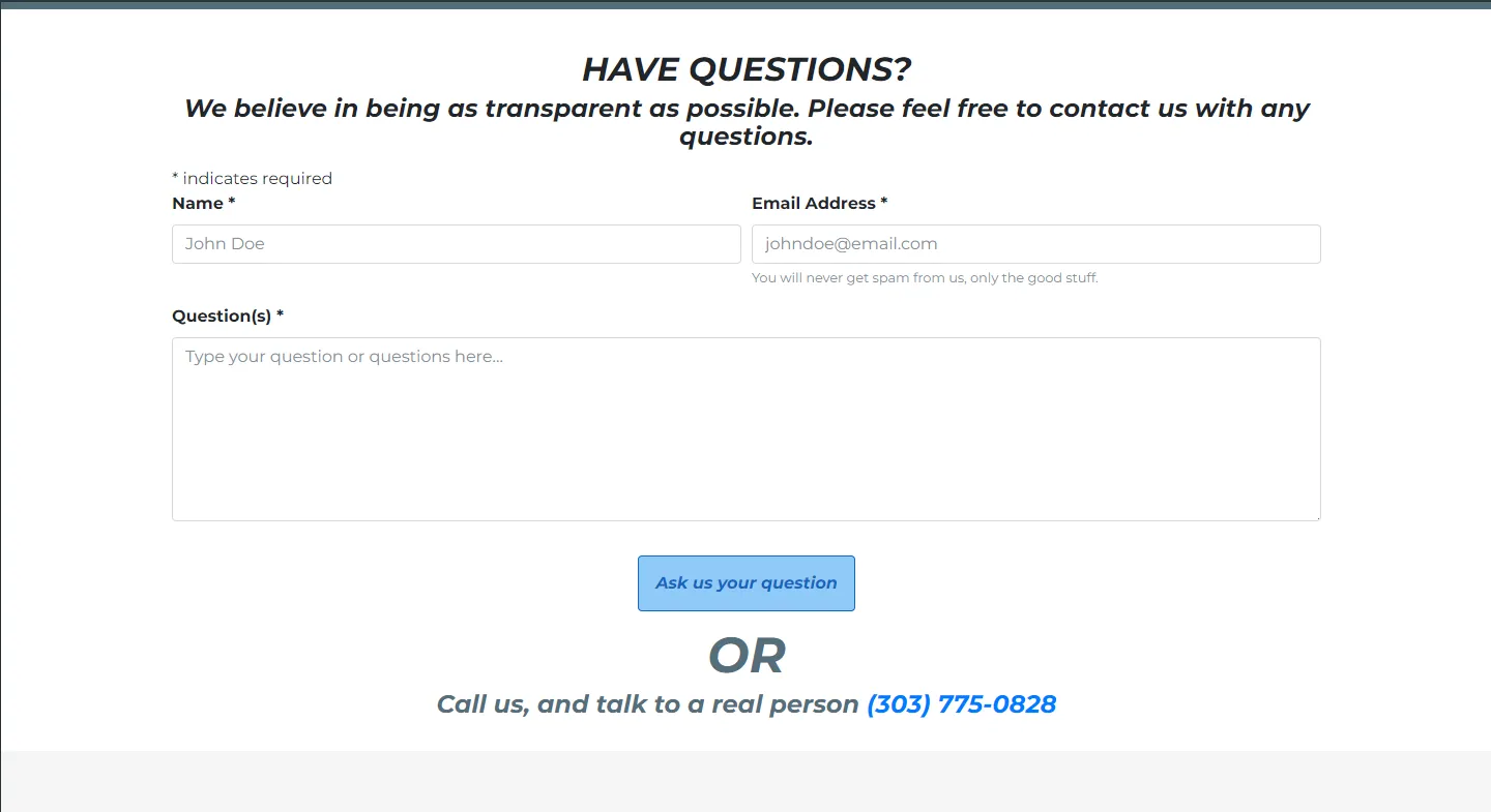 Ultimate Doorstop the contact form where people can ask questions